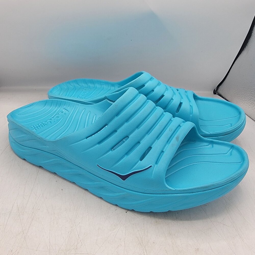 Hoka One One Mens Size 14 Aqua Blue Recovery Slide Sandals Lightweight Cushioned